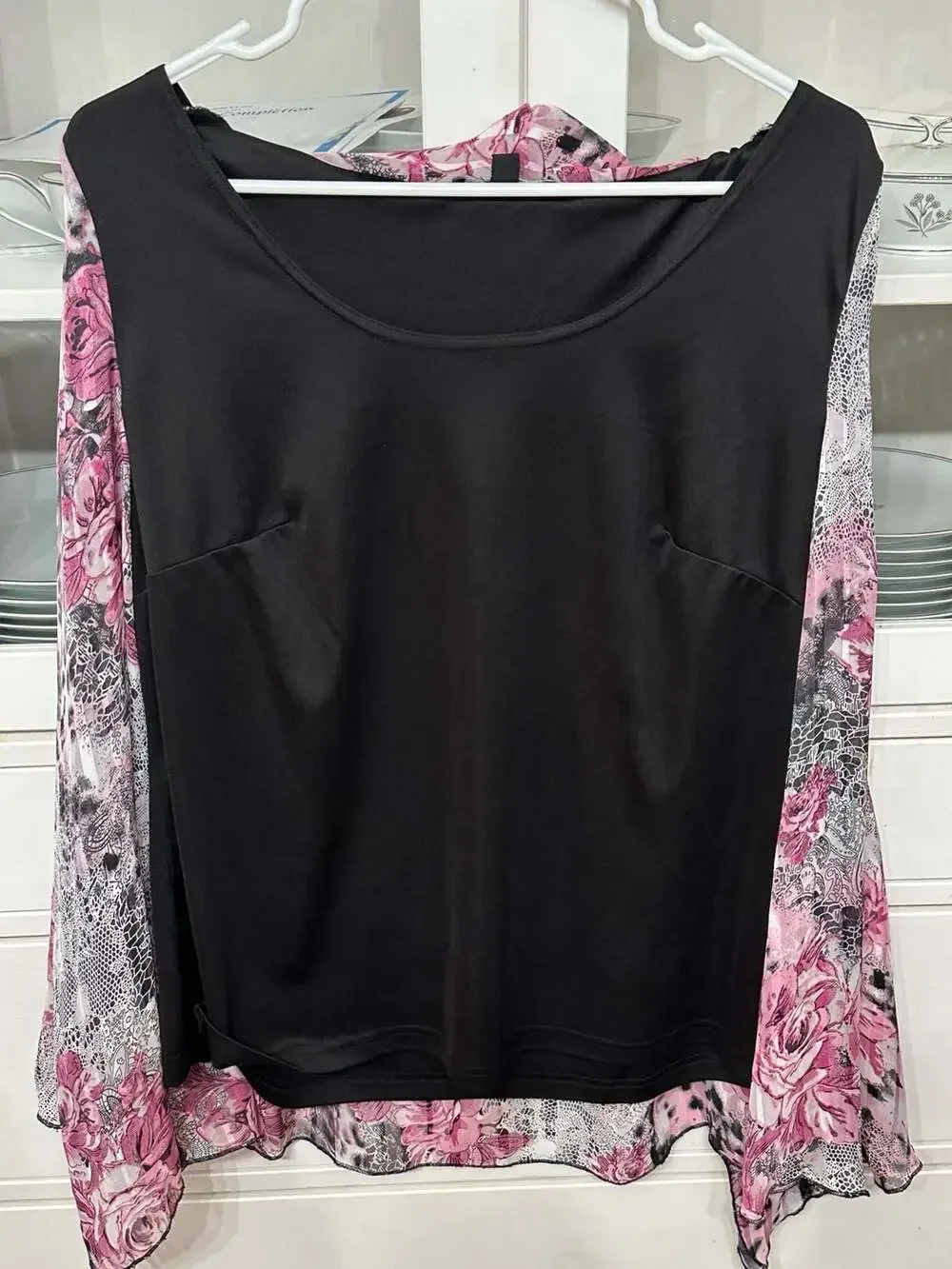 Sara Michelle Open Front Shirt With Attached Tank Womens 1X Purple Floral Blouse
